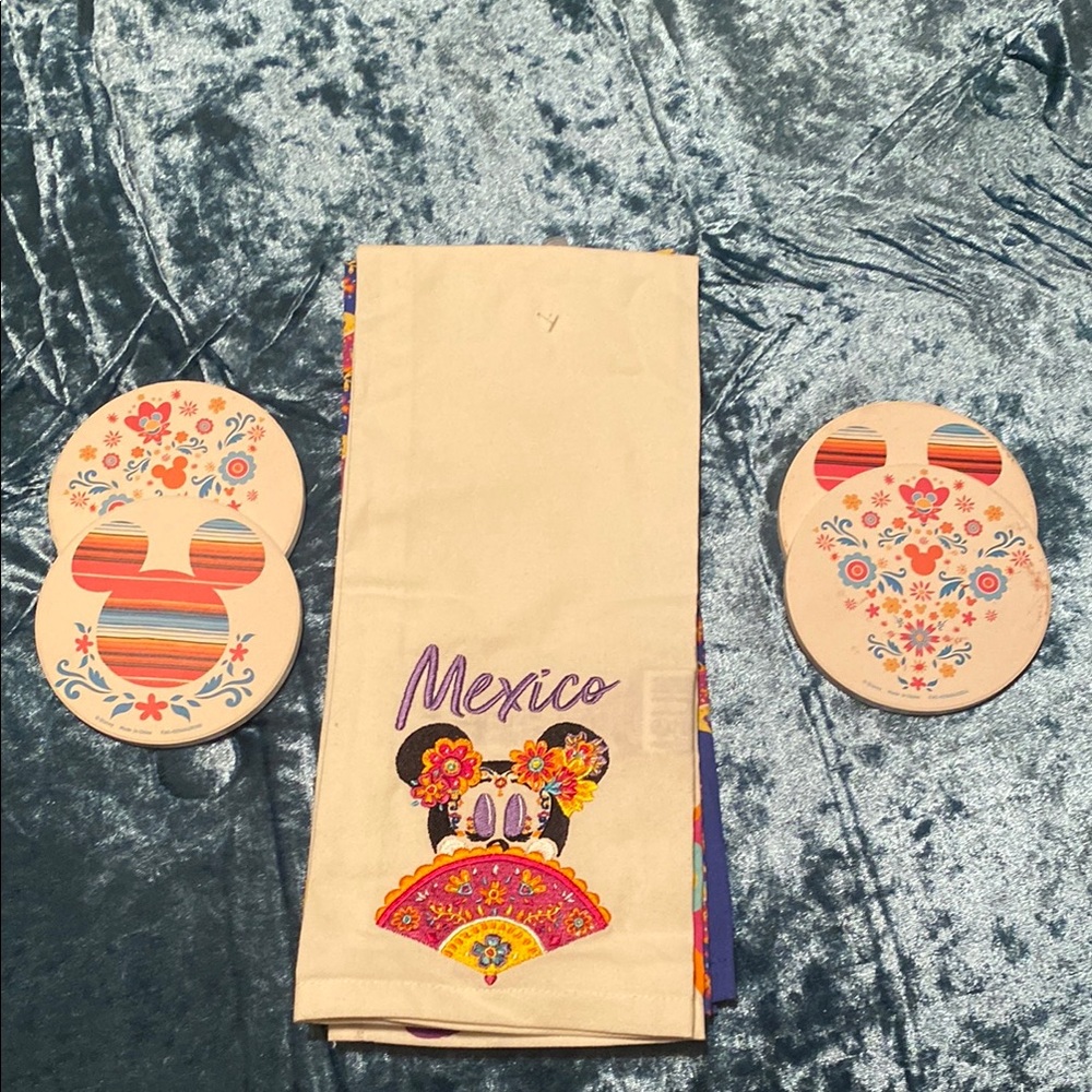 Mexico Themed Towel and Coaster Set
